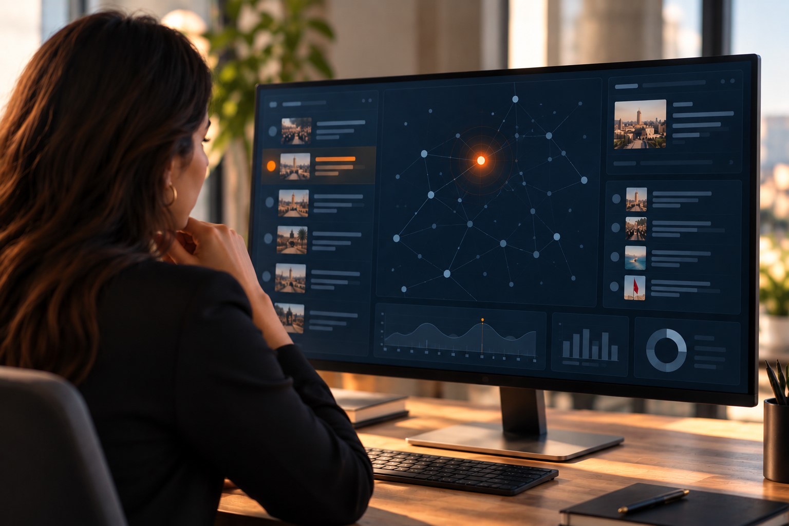 An analyst monitoring a media dashboard with a flagged alert