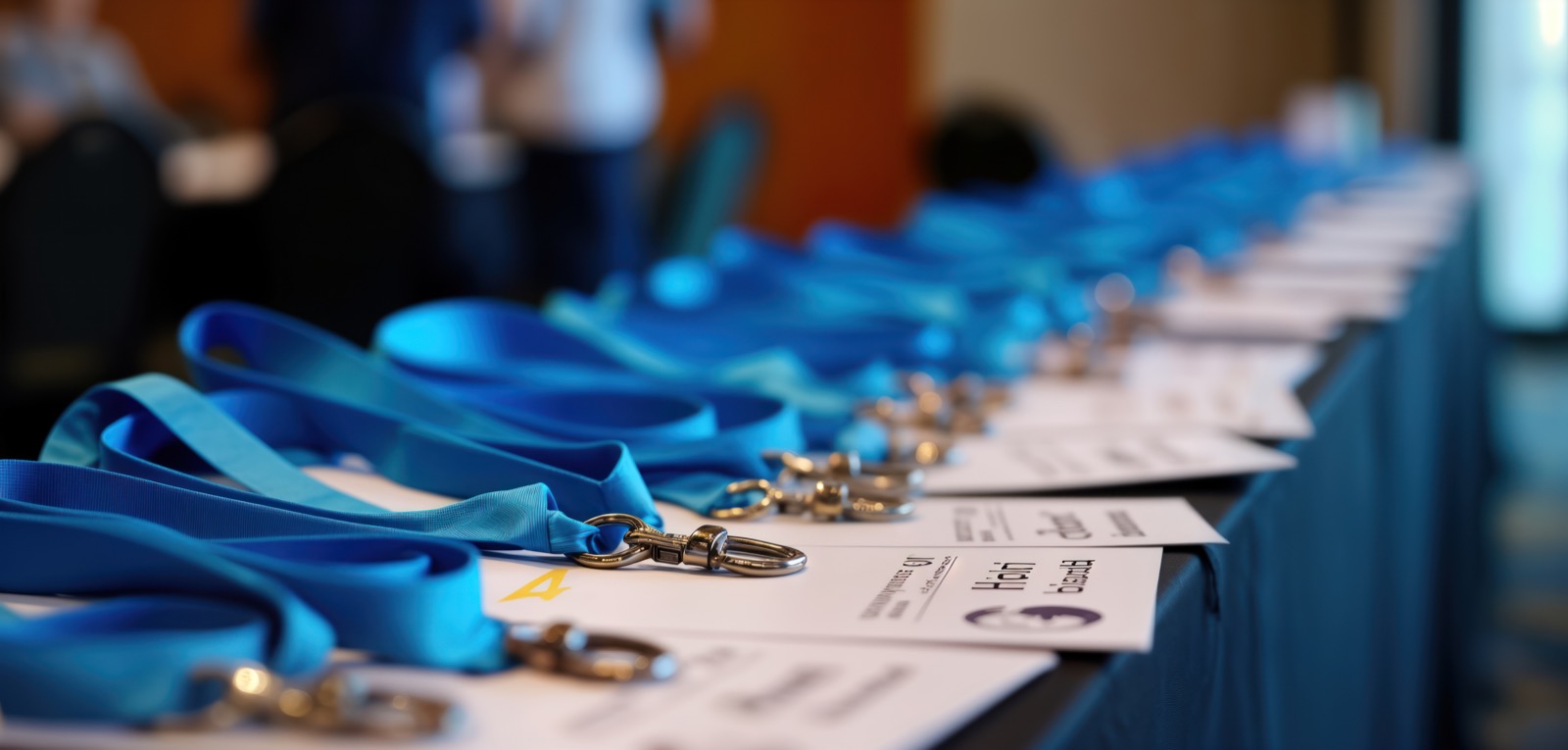 Event credentials and lanyards prepared for attendees