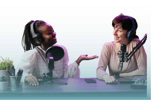 Two podcast hosts creating the content that starts a wider story